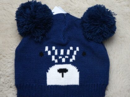 Teddy Donkerblauwe Babymuts met Pompoms