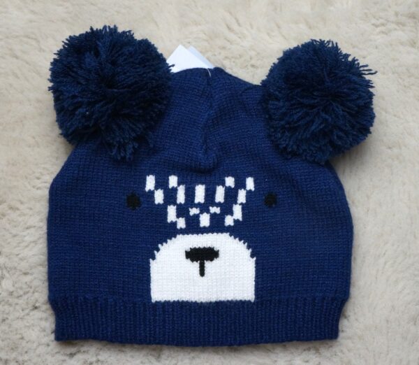 Teddy Donkerblauwe Babymuts met Pompoms